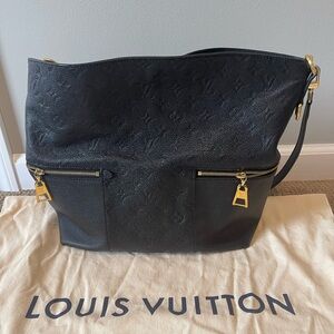 Louis Vuitton Black Embossed Leather Shoulder Bag with Gold Hardware